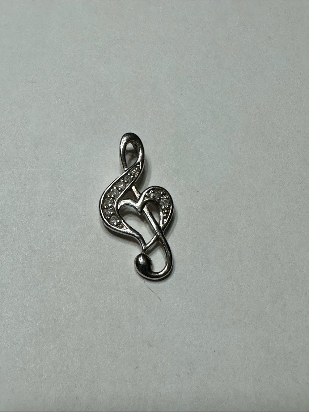 Silver Tone Treble Clef Heart Pendant with Crystals